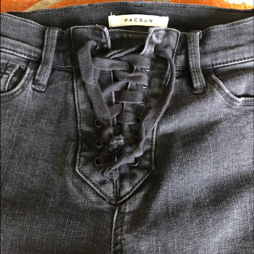 Pacsun black skinny jeans w/ lace up fly sz 22